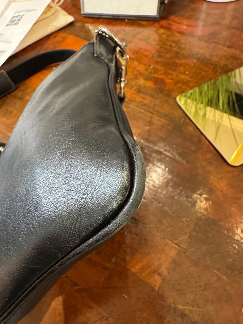 Coach Black Leather Messenger Crossbody Bag w/COA